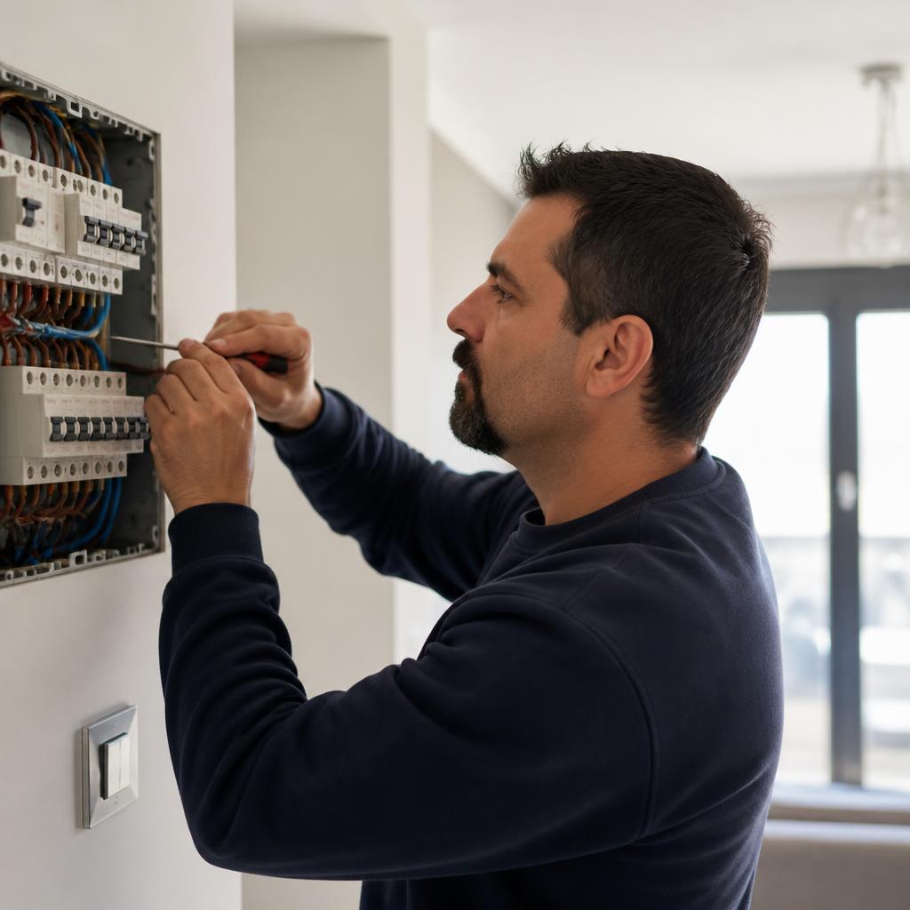 Electricista profesional trabajando en una instalación